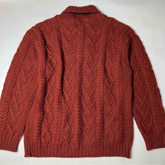 Aran Shawl Collar Sweater One Button Fisherman chunky knit brown size XL - Picture 6 of 7